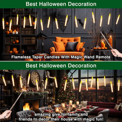 12/48Pcs Floating Candles with Magic Wand Flickering Warm Light LED Flameless Candle Taper Candles for Christmas Halloween Party